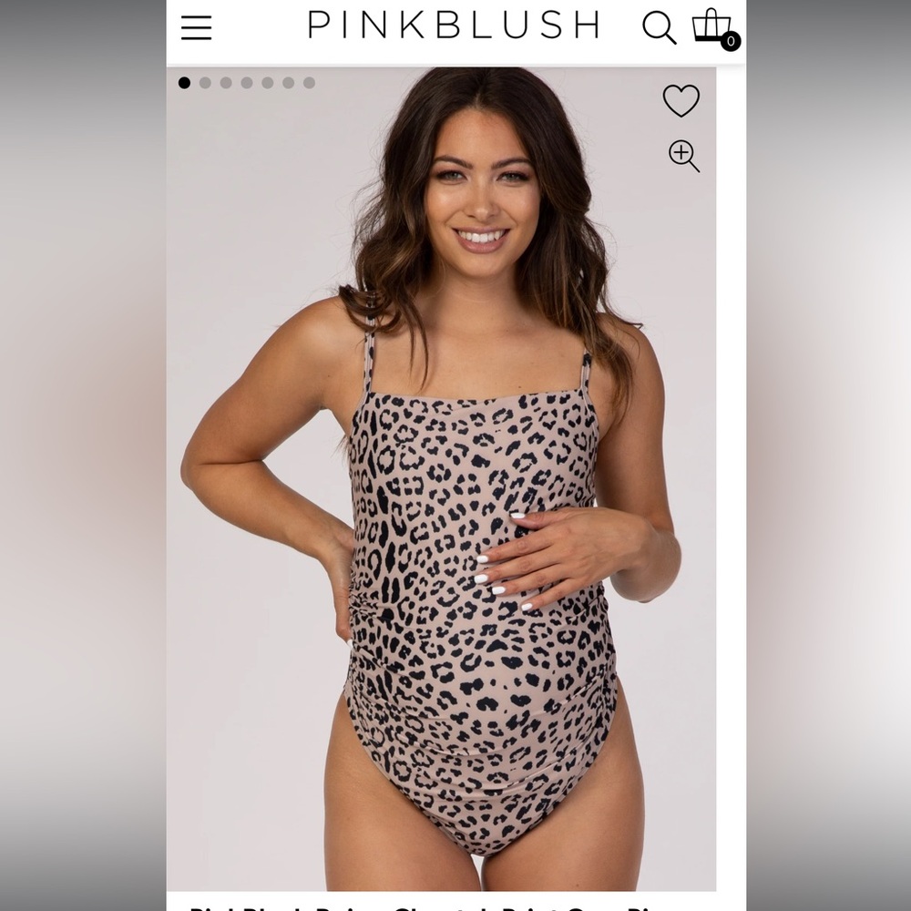 Pink blush beige cheetah print one piece maternity swimsuit